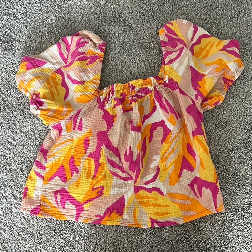 Colorful Floral Puff Sleeve Blouse